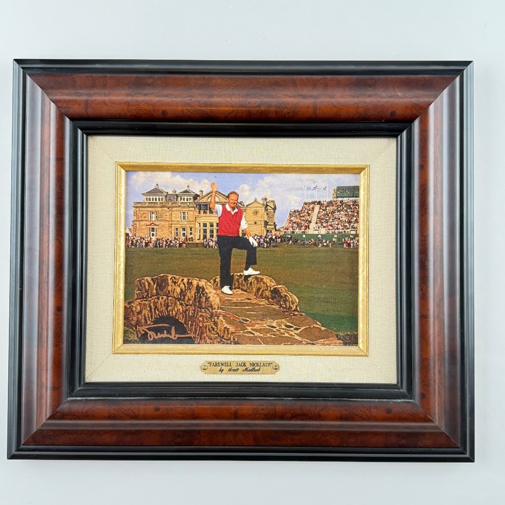 Signed Scott Medlock "Farewell Jack Nicklaus", Giclee Canvas Print in Wood Frame